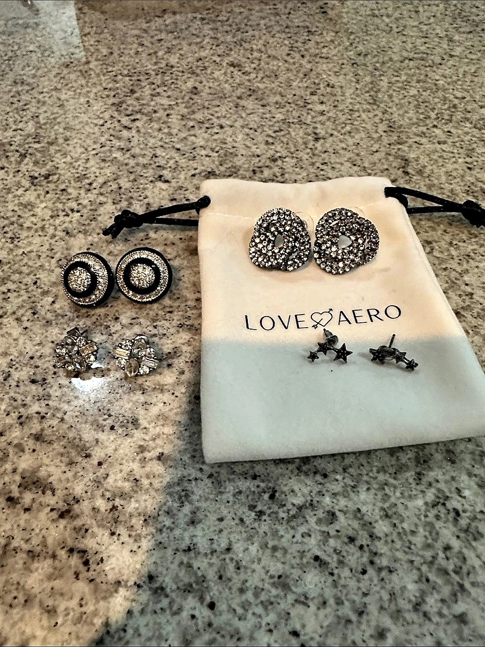 Crystal Statement Earrings Set in Silver & Black Like New